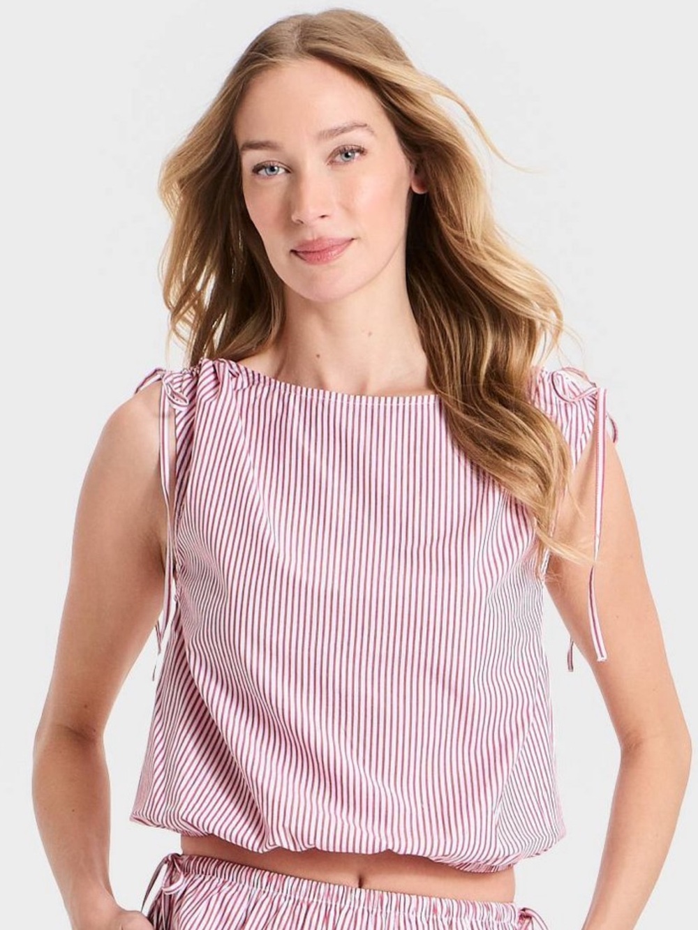 A New Day Red and White Stripe Tie-Shoulder Top NWT M